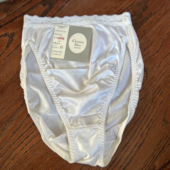 Vintage Dior White Satin & Lace Panties with Dior Lace Monogram on Top - Picture 1 of 8